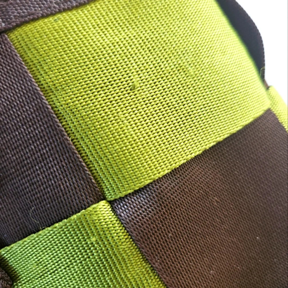 Nylon Brown and Green Basket Weave Shoulder Bag Heavy Duty - Picture 9 of 9